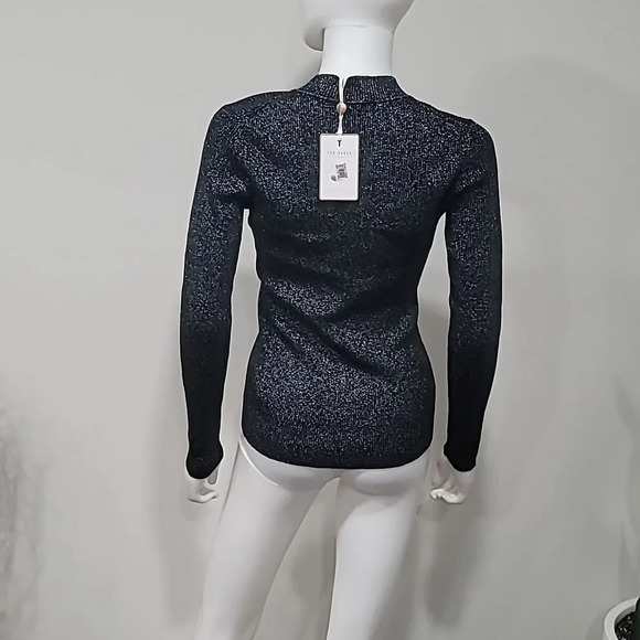 TED Baker Glitter Ribbed Silver Top - Picture 7 of 12